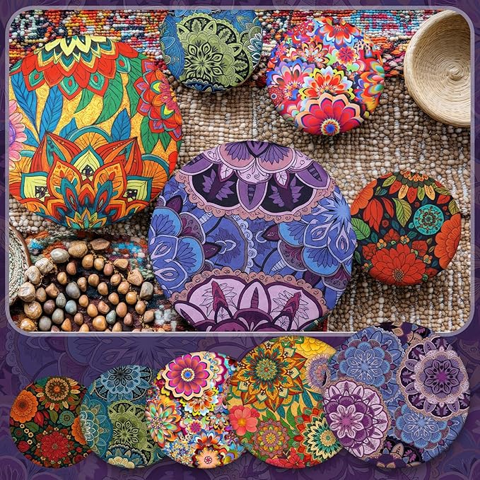 Patelai 10 Pcs Bowl Covers Reusable in 5 Size Stretch Cloth Fabric Elastic Food Storage Bowl Covers Bread Sourdough Lids for Proofing Food Fruits Leftover (Colored,Symmetrical Pattern) - Image 3