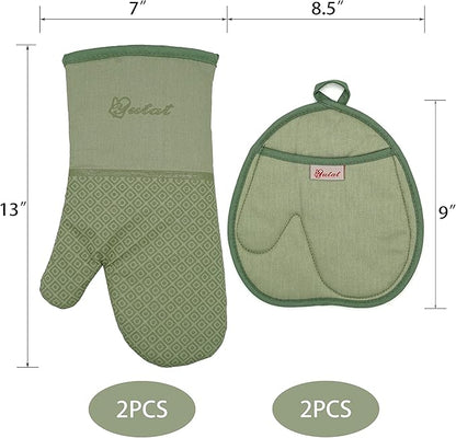 Yutat Silicone Oven Mitts - Oven Mitts and Pot Holders Sets Made of Non-Slip & BPA-Free Silicone, High Heat Resistant 500 Degrees, Perfect for Kitchen Cooking Baking BBQ, 4Pcs Set, Peak Green - Image 2