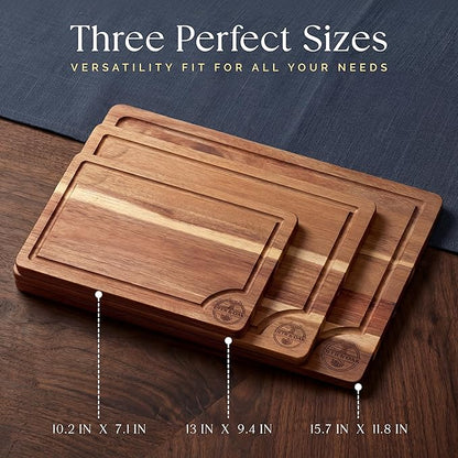 Pre-Oiled, Non Toxic 3-Piece Acacia Cutting Board Set with Stand, FSC Certified Wooden Chopping Boards, Includes 3.4 fl oz Chopping Board Oil, 3 Wood Carving Boards for Home, BBQ Kitchen, Deer & Oak - Image 5