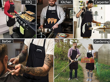 RUVANTI Work Aprons for Men/Women with Pockets - Adjustable up to XXL - Professional Grade Durability - Black Apron for Barber, Chef, BBQ, Kitchen, Cleaning - 1 Pack