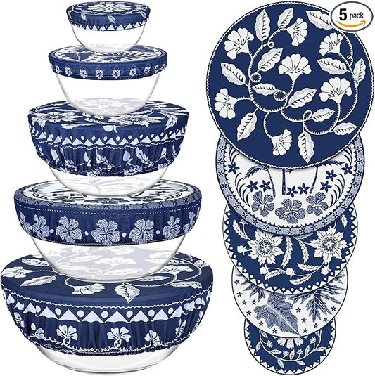 5 Pieces Bowl Covers Reusable, 5 Size Elastic Cloth Bowl Covers for Bread Proofing Stretch Food Covers Washable for Food Fruits Leftover (Tropical Plants) by Revahope