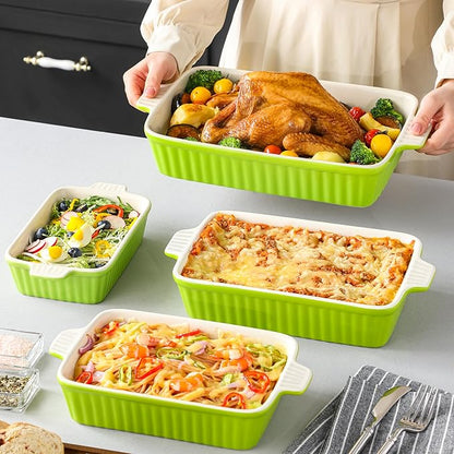 MALACASA Bakeware Set of 4, Porcelain Baking Pans Set for Oven, Casserole Dish, Ceramic Rectangular Baking Dish Lasagna Pans for Cooking Cake Kitchen, Green (9.4"/11.1"/12.2"/14.7"), Series BAKE.BAKE - Image 7