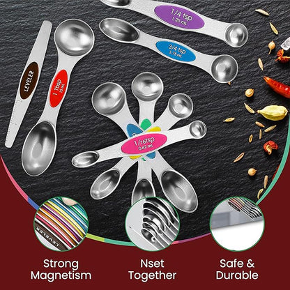 Magnetic Measuring Spoons Set of 9 Stainless Steel Dual-Sided Stackable Measuring Spoon Nesting Teaspoons Measuring Dry and Liquid Ingredients, Fits in Spice Jars Set of 9 (Multicolor) - Image 6