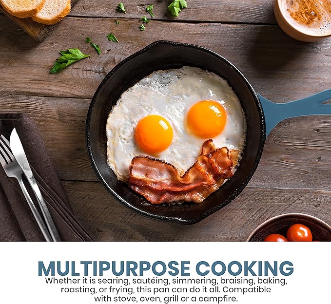 Utopia Kitchen Cast Iron Frying Pan 6.5 Inch, Cast Iron Chefs Pan, Pre Seasoned Skillet, Safe Grill Cookware for Indoor & Outdoor Use, Teal - Image 5