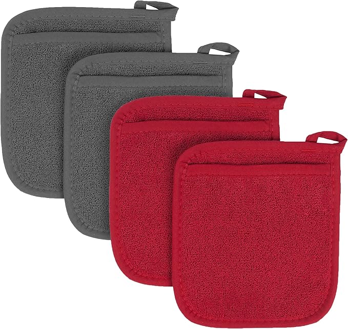 RITZ Terry Pocket Mitt & Hot Pad: Unparalleled Heat Resistant, Durable 100% Cotton – Ergonomically Designed for Optimal Grip – Easy-Care Machine Washable – 4-Pack, Graphite/Paprika - Image 2