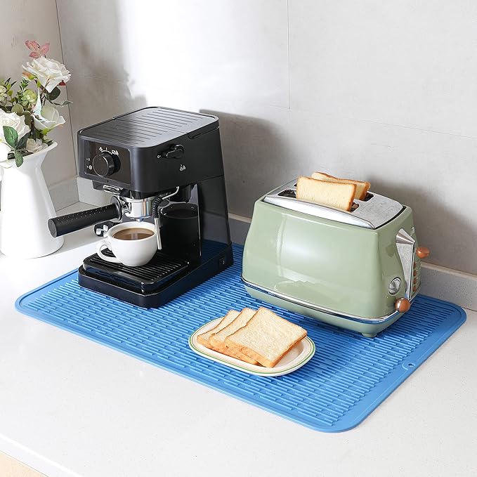 MicoYang Silicone Dish Drying Mat for Multiple Usage,Easy clean,Eco-friendly,Heat-resistant Silicone Mat for Kitchen Counter or Sink,Refrigerator or Drawer Liner Lichen BlueL 3XL 28 inches x 18 inches - Image 8