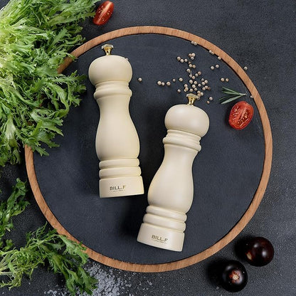 BILL.F Salt and Pepper Grinder Wooden Pepper Mill Grinder White Salt Pepper Shakers Set of 2 with Adjustable Ceramic Rotor- 7 Inch - Image 2