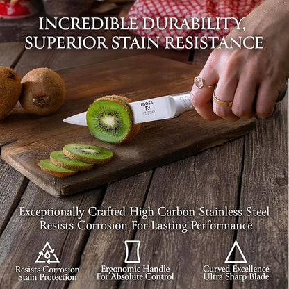 Moss & Stone Professional Kitchen Knife Chef Set, 6 Pcs Small Knife Set With Block, Premium Kitchen Knife Set Stainless Steel, Scratch Resistant & Rust Proof, Knife Block With Sharp Cooking Knives. - Image 9