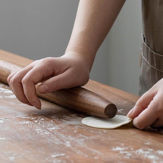 Muso Wood Decorative French Rolling Pins for Baking,Wooden Rolling Pin,Pastry Pizza Dough Roller (Walnut 15-3/4 Inch) - Image 7