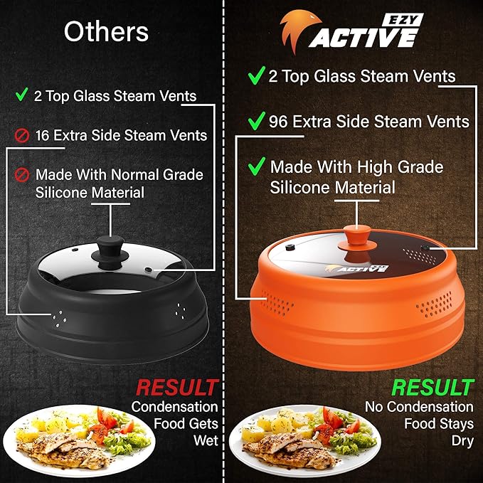 Collapsible Microwave Cover for Food - Silicone and Glass Splatter Guard Lid for 6-12 inch Plates & Bowls, Dishwasher Safe, Heat Resistant, BPA-Free, Orange - Image 6