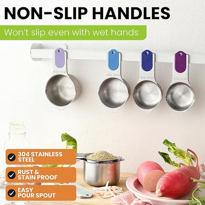 Spring Chef Magnetic Stainless Steel Measuring Cups, Patented, Kitchen Tools with Easy to Read Markings for Measuring Dry or Liquid Ingredients, Set of 7, Winter Frost - Image 4