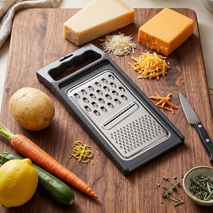 Cheese Grater with Handle, Stainless Steel, Cheese Shredder, Fruit and Vegetable Zester, Multifunction Kitchen Tool, Hampton Distribution - Image 2