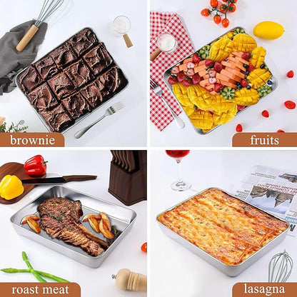 LIANYU Baking Pan Set of 2, 12⅓ x 9¾ x 2 Inch Cake Lasagna Brownies Casseroles Pan, Rectangle Stainless Steel Bakeware Set for Baking Roasting, Toaster Oven & Dishwasher Safe, 2 Pans