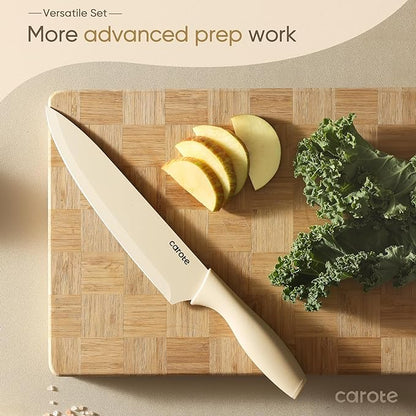 CAROTE Knife Set, 12 Pieces Kitchen Knife Set, 6 Stainless Steel Knives with Blade Guards & Nonstick Ceramic Coating, Rustproof, Color-Coded, Ergonomic Handles (Pack of 2) - Image 5