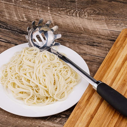 Stainless Steel Spaghetti Spoon, 12.6 Inch Pasta Server with Toothed Head and Comfortable Grip, Metal Pasta Fork for Serving Spaghetti, Linguine, Noodles, Ravioli and More