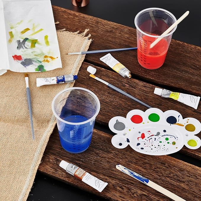 100 PACK Plastic Measuring Cups, 10 oz Disposable Mixing Cups with 100 Wooden Mixing Sticks, Can Be Used for Epoxy Resin, Liquid Measuring, Paint, Cooking and Baking - Image 3