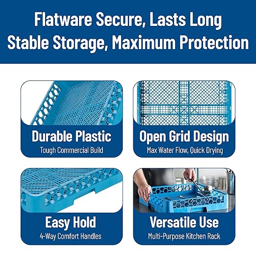 Carlisle FoodService Products Opticlean Flatware Rack Dishwashing Tray for Kitchens and Restaurants, Plastic, 18.25 Inches, Blue