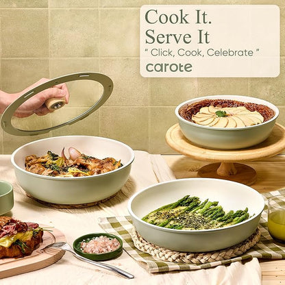 CAROTE 25pcs Pots and Pans Set Non Stick, Cookware Sets, Kitchen Set, Oven/Dishwasher/Fridge Safe, Space Saving Pots Set, Nonstick Set with Versatile Detachable Handle, Induction RV Set, Green - Image 7