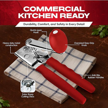 Chef Master Commercial Can Opener Heavy Duty - Manual Hand Crank for Large Cans with Anti-Slip Grip - Stainless Steel Restaurant Can Opener Manual for Seniors, Kitchen, Bars & Food Trucks - 90056 - Image 3