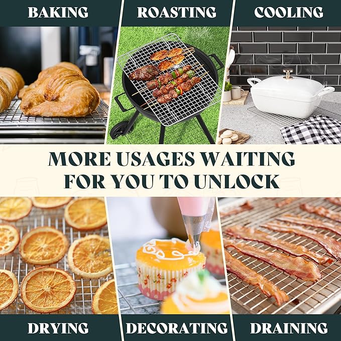 Cooling Racks for Cooking and Baking - 10"x14.75" Oven Safe Premium Stainless Steel Heavy Duty Baking Rack Tight-Wire, Fits Jelly Roll Pan for Roasting & Grilling & Cooking - 1 Pack - Image 7