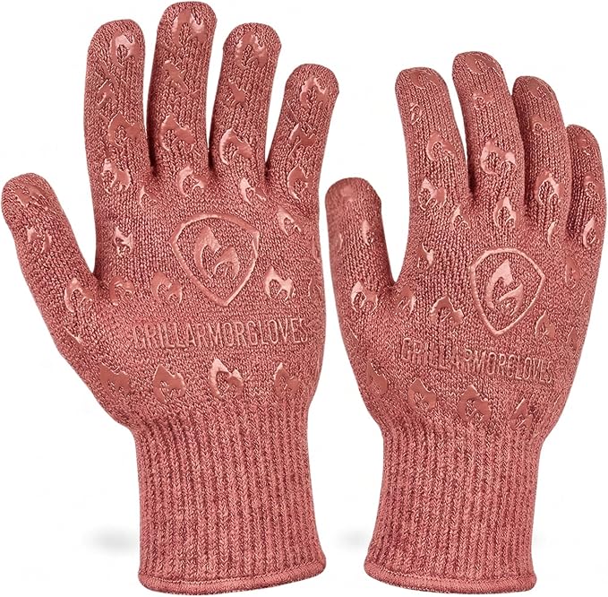 Grill Armor Oven Gloves with Fingers – 932°F Heat, Fire & Cut Resistant Mitts for BBQ, Grill, Cooking, Grilling, Baking, Smoker & Fire Pit by GrillArmorGloves