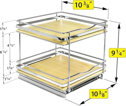 LYNK PROFESSIONAL® Élite™ Pull Out Spice Organization for Cabinets - 10-3/8 inch Wide – Spice Rack for Inside Cabinets – Wood/Chrome - Sliding Spice Rack Organizer for cabinet – Spice Rack - 2 Tier - Image 5