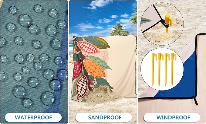 HIHOHO Beach Blanket Waterproof Sandproof Extra Large Beach Mat 79" X 83"/120"x108"for 1-8 Adults Quick Drying Durable Outdoor Picnic Mat for Beach Travel Camping Hiking