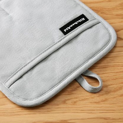 KITCHENAID Gourmet Series Gridlines Pot Holders 2-Pack Set, Heat Resistant up to 600°F, Soft Silicone Grip, Magnetic Cuff, Matte Grey, 8"x8" - Image 3