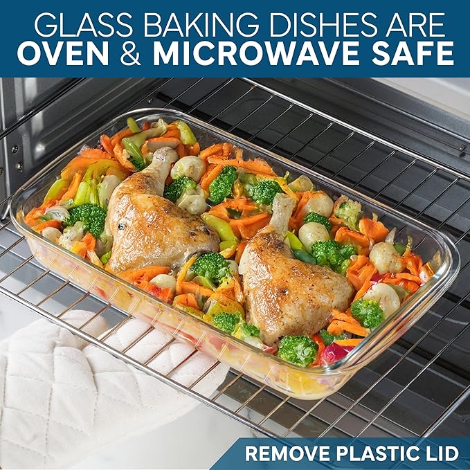 COOK WITH COLOR 8-Piece Deep Glass Baking Dish Set with Plastic Lids – Casserole and Food Storage Containers for Lasagna, Leftovers – Freezer-to-Oven, Microwave & Dishwasher Safe, Blue - Image 6