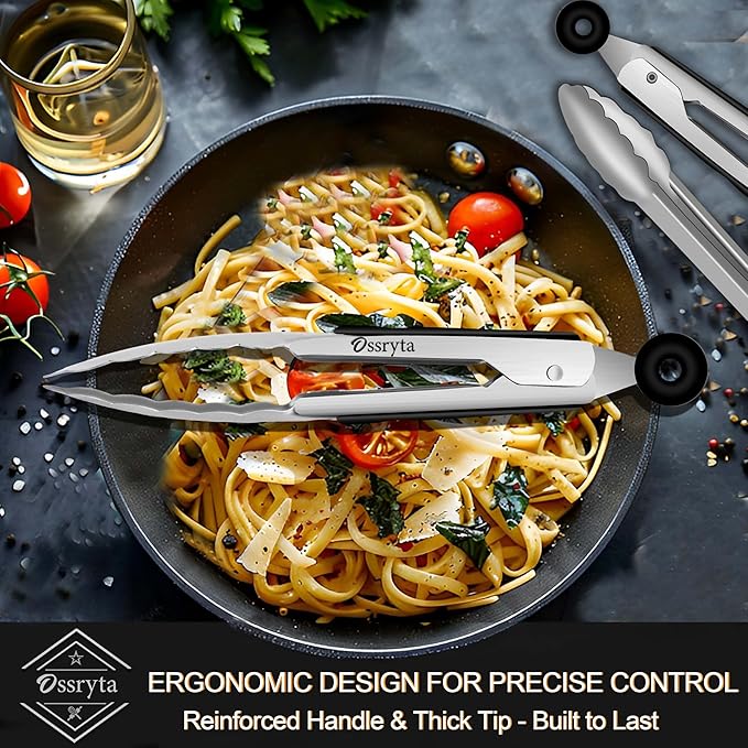 Small Cooking Tong Set of 3 - Mini 7 Inch Stainless Steel Locking Tongs, Heat Resistant to 600°F, Food Grade Kitchen Metal Tong for Food, Salad, Pasta, Steaks, Vegetables - Dishwasher Safe - Image 3
