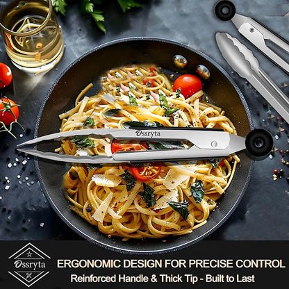 Stainless Steel Cooking Tongs Set of 3 - Heavy Duty 12/9/7 Inch Locking Tongs, Heat Resistant to 600 Degrees, Food Grade Kitchen Metal Tong for Food, Salad, & BBQ - Dishwasher Safe - Image 4