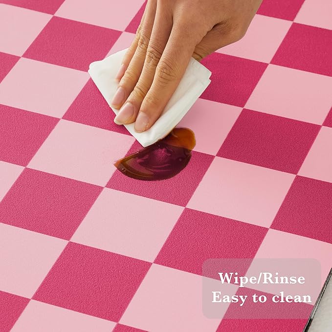 Ohocut Checkered Dish Drying Mat for Kitchen Counter, Coffee Bar Station Accessories, Retro Cute Aesthetic Modern Absorbent Drainer Mat Kitchen Drying Mat Easy Clean, Hot Pink 12" x 19" - Image 6