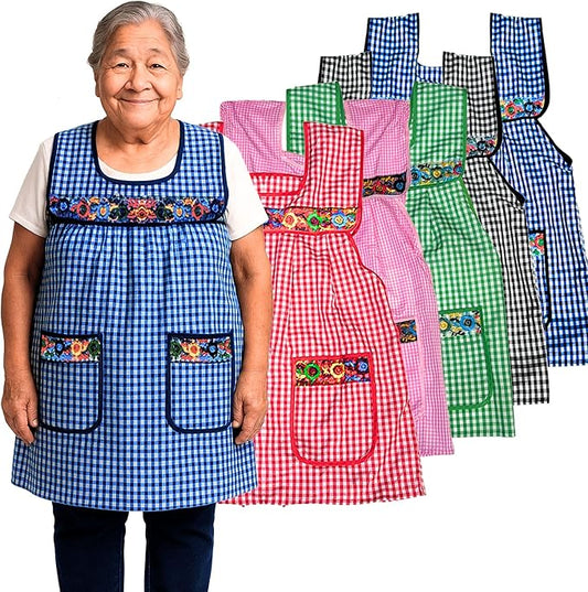 Cuitáxi Traditional Mexican apron for women with deep pockets and beautiful flower embroidery 1 piece - Mandiles para mujer