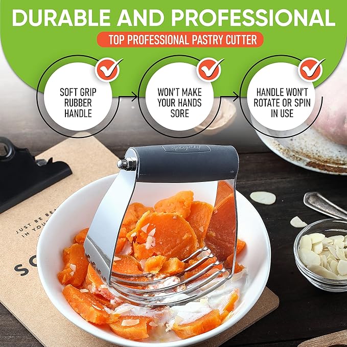 Spring Chef Medium Size Gray Dough Blender For Baking, Professional Dough Cutter Tool, Stainless Steel Pastry Cutter Tool with Durable & Thick Blades, Dishwasher Safe Pastry Blender for Easy Mixing - Image 5
