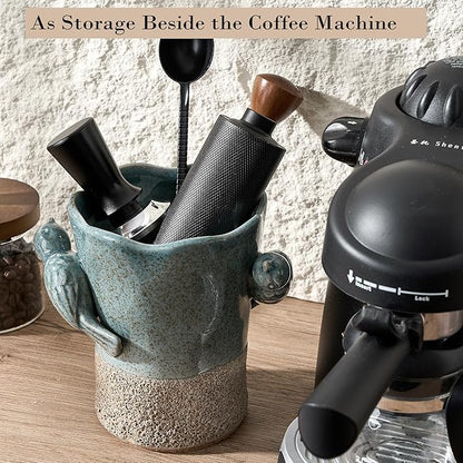 6.38“H Utensil Holder for Kitchen Counter, Modern Farmhouse Cooking Utensil Holder and Crock Home Kitchen Decor, Ceramic Utensil Organizer for Spatula, Ladle, Eggbeater, Rolling Pin- Blue and Brown - Image 8