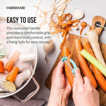 Farberware Pro2 Euro Vegetable Peeler with Ergonomic Handle, Razor-Sharp Stainless Steel Swivel Blade, Dishwasher Safe - Aqua Sky, Peelers for Kitchen Use on Potatoes, Fruits, and More - Image 5