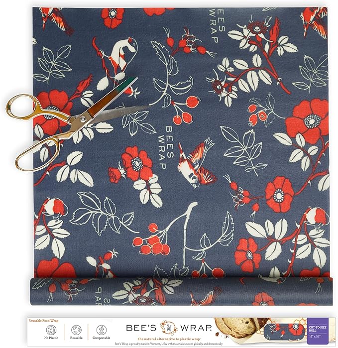 Bee's Wrap Beeswax Wraps for Food - Cut to Size 14x52" Beeswax Wrap Roll - Plastic Free Made in USA Reusable Natural Food Wrap - Botanical by BeesWrap
