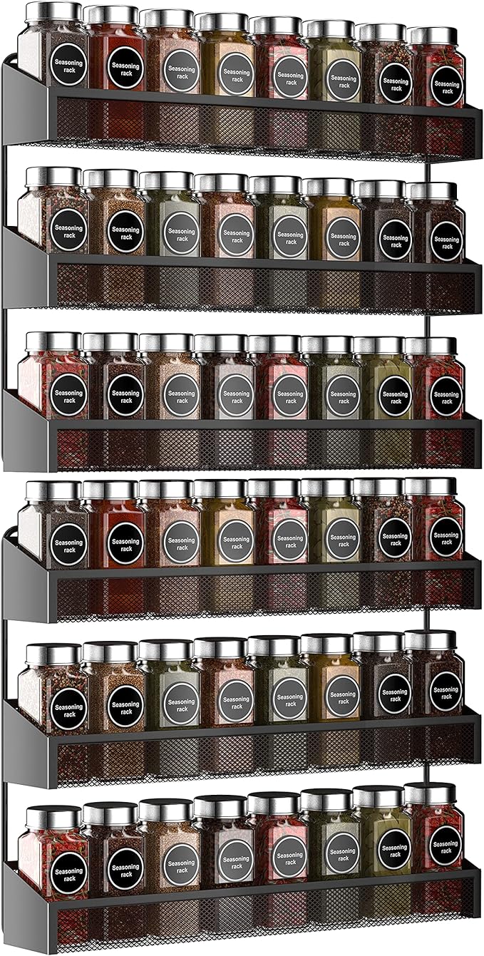 AULEDIO 2 Pack Spice Rack Organizer, 3 Tier Counter-top Stand or Wall Mounted Storage Rack Hanging Shelf for Kitchen Cabinet, Cupboard, Pantry Door Bathroom Shower Cosmetic (Black) by Auledio