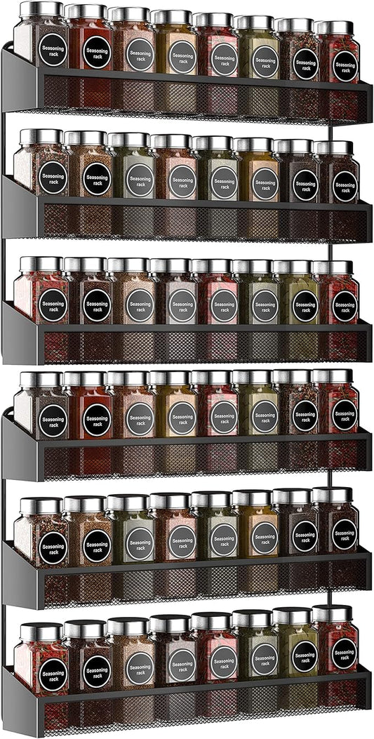 AULEDIO 2 Pack Spice Rack Organizer, 3 Tier Counter-top Stand or Wall Mounted Storage Rack Hanging Shelf for Kitchen Cabinet, Cupboard, Pantry Door Bathroom Shower Cosmetic (Black) by Auledio