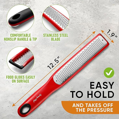 Spring Chef Premium Red Lemon Zester Grater with Handle - Fruit, Garlic, Citrus, Nutmeg, Orange Zester Tool - Heavy Duty Kitchen Shredder - Stainless Steel Ginger Grater with Blade Cover - Fine Shred - Image 2