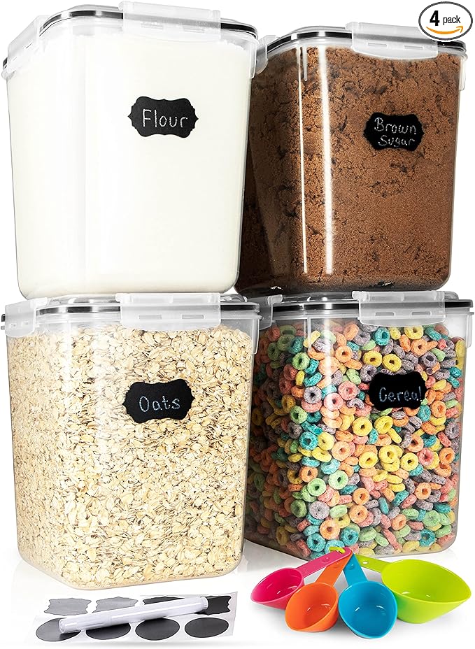 Storeganize Flour Sugar Storage Containers (5.3L/4pk) Great Rice Canisters Sets For The Kitchen pantry, Large Food Storage Containers With Lids Airtight by Storeganize