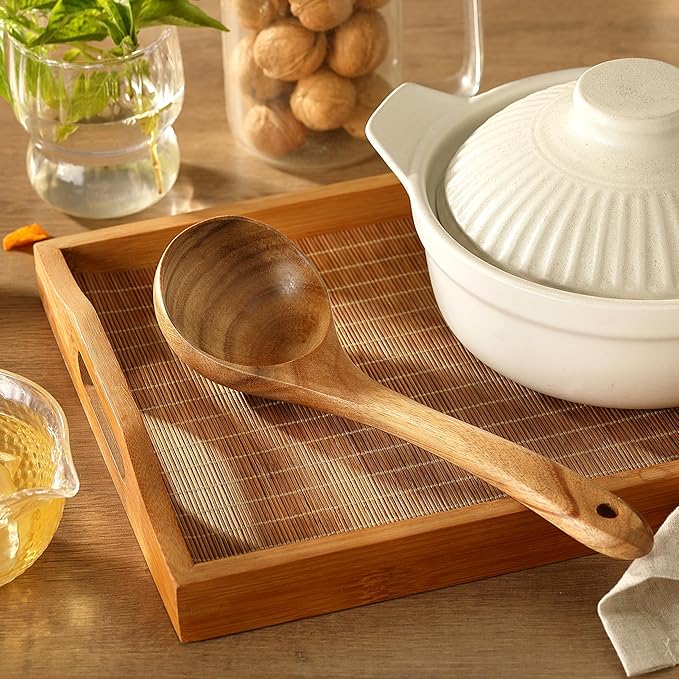 Ladle, Kaloo Teak Acacia Wooden Soup Ladle Spoons for Cooking, 10.6 inch, Gift Box Included - Image 9