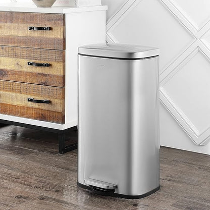 happimess HPM1011A Curtis 8-Gallon Step-Open Trash Can with Soft-Close Lid, Modern, Minimalistic, Fingerprint Proof for Home, Kitchen, Laundry Room, Office, Bedroom, Bathroom, Chrome - Image 2