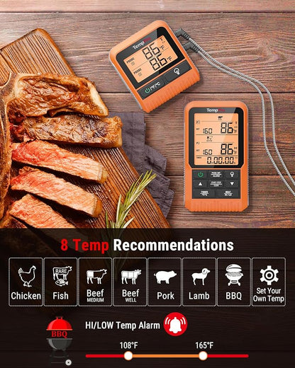 TempPro TP826 500FT Wireless Meat Thermometer, Dual Meat Probe Cooking Thermometer with HI/Low Alert, Food Grill Temperautre Probe for BBQ, Smoker, Oven, Grilling Gift (Previously ThermoPro) - Image 3