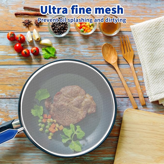 Splatter Screen for Frying Pan - 8.3’’ Stainless Steel Grease Splatter Guard with Grip Handle- Ultra Fine Mesh Cover Oil Splash when Sizzling Bacon, Cooking Fried Chicken or Popcorn - Image 5