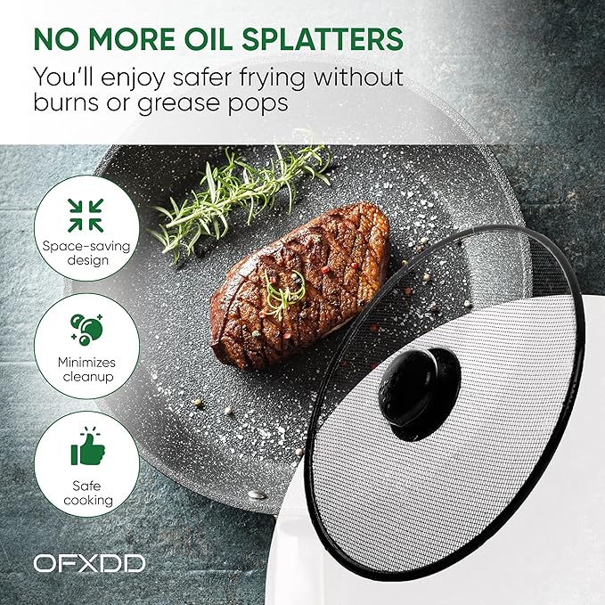 Stainless Steel Splatter Screen for Pan - Set Of 2: 8.2", 8.2" - Safe Protection Shield for Frying Grease Splash - Fry Oil Guard for Cooking - Image 2