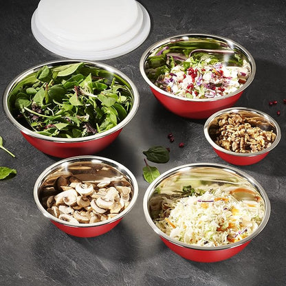 WHYSKO Stainless Steel Mixing Bowl Set, 10 Piece Stainless Steel Mixing Bowls with Lids Set for Food Prep Storage and Serving, Dishwasher Safe for Kitchen Baking Cooking, Red - Image 4