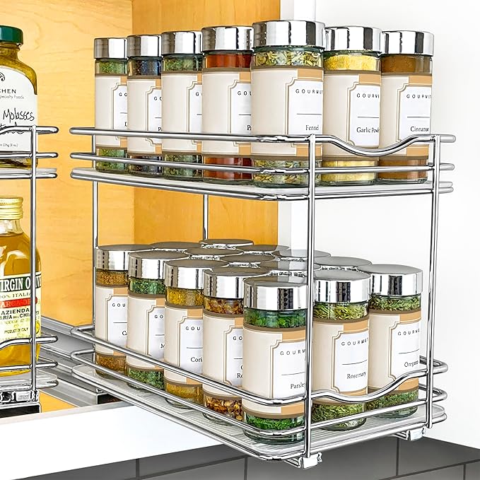 LYNK PROFESSIONAL® Pull Out Spice Organization for Cabinets - 6-3/8 inch Wide – Spice Rack for Inside Cabinets, Slide Out Spice Rack Organizer for cabinet – Pull Out Spice Rack, Sliding 2 Tier Chrome - Image 9