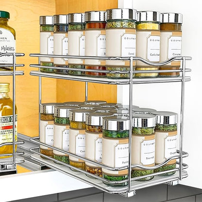 LYNK PROFESSIONAL® Pull Out Spice Organization for Cabinets - 6-3/8 inch Wide – Spice Rack for Inside Cabinets, Slide Out Spice Rack Organizer for cabinet – Pull Out Spice Rack, Sliding 2 Tier Chrome - Image 9