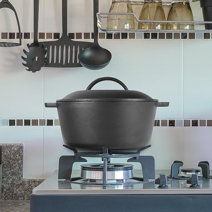 Commercial Chef 5-Qt. Dutch Oven with Lid, Pre-Seasoned Cast Iron, Integrated Handles, Works on All Cooktops Including Induction, Outdoor Cookware for Campfires or Grills, CHFL545 - Image 3